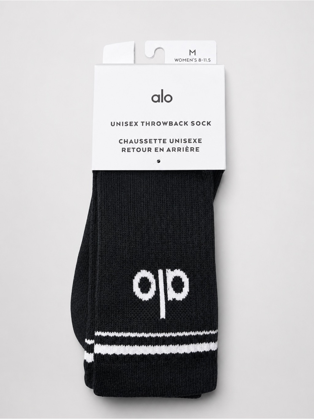 Alo Yoga Throwback Socks Charcoal Ivory Logo Crew Unisex Size M NWT